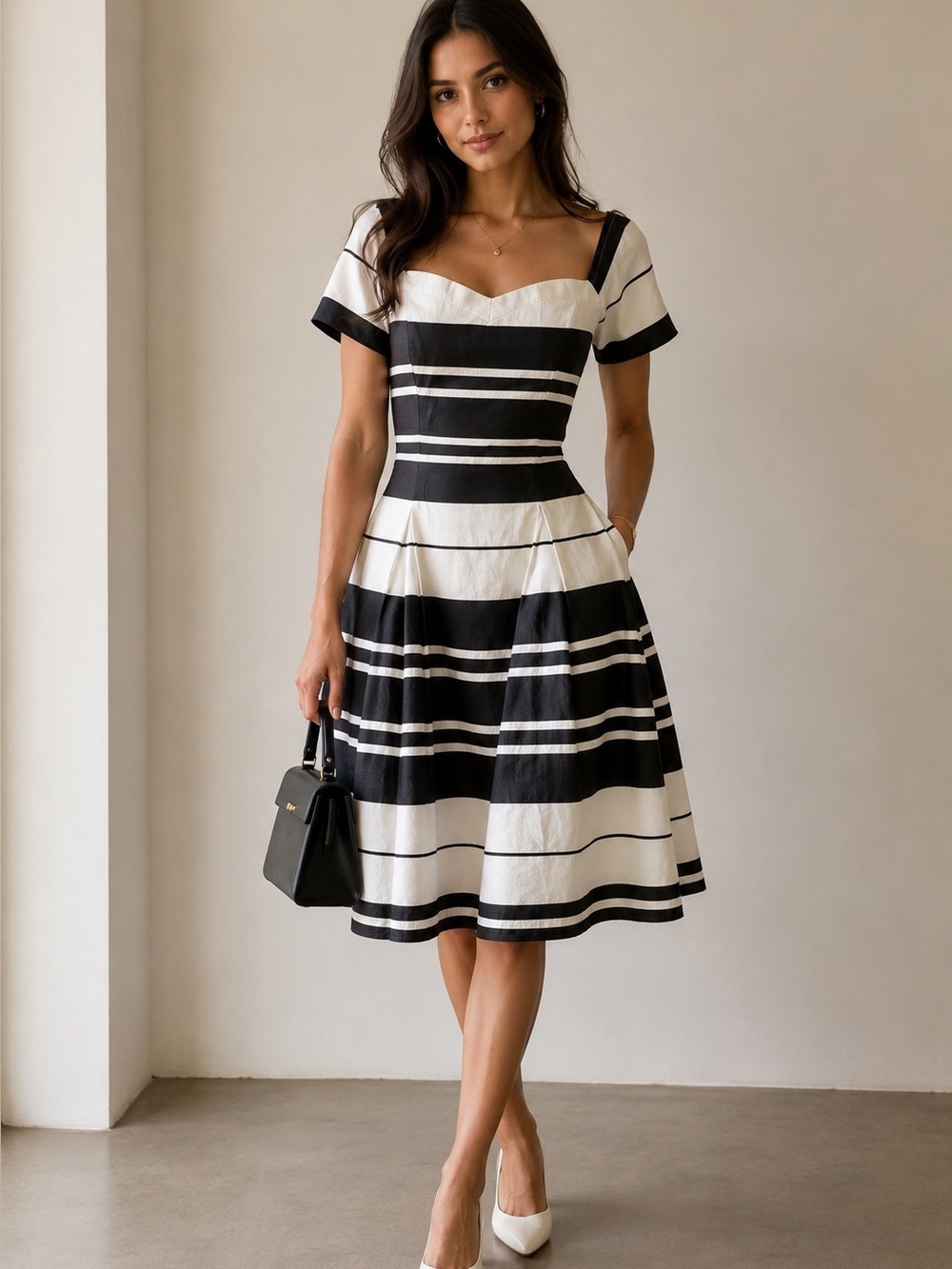 NWT Guess Los Angeles Off Shoulder Stripe Fit & Flare Dress Size 6